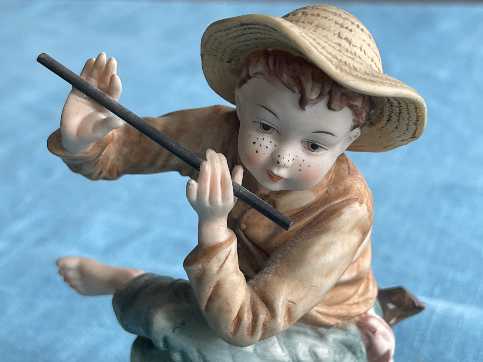 Vintage Lefton Figurine Country Tom Sawyer Boy with Flute Hand Painted
