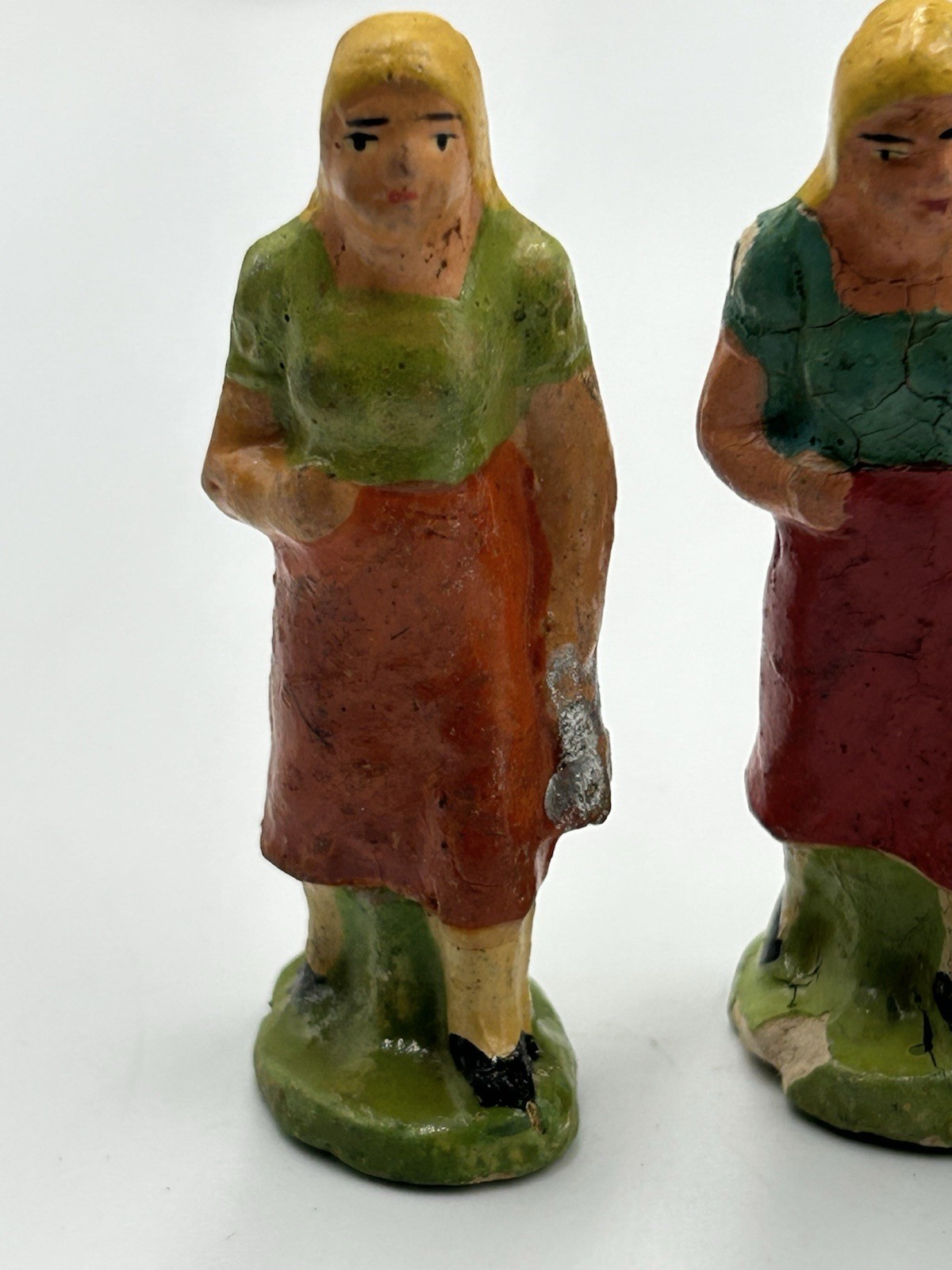 Antique 1920s-1930s Germany Hand Painted Composition Village Figures Lot of 4