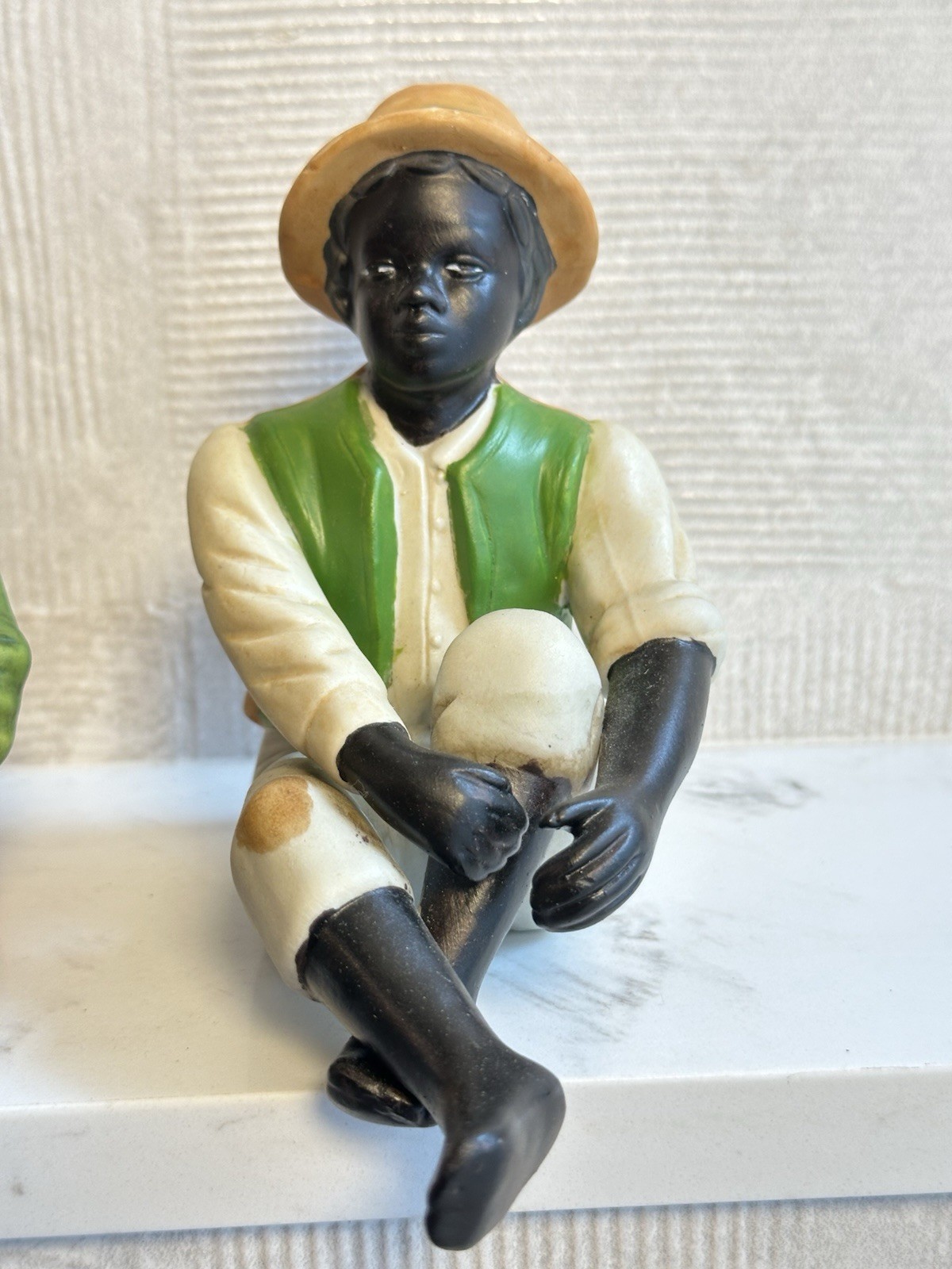 LOT OF 2 VTG BISQUE HAND-PAINTED BLACK YOUNG MEN BOYS AFRICAN AMERICAN FIGURINES