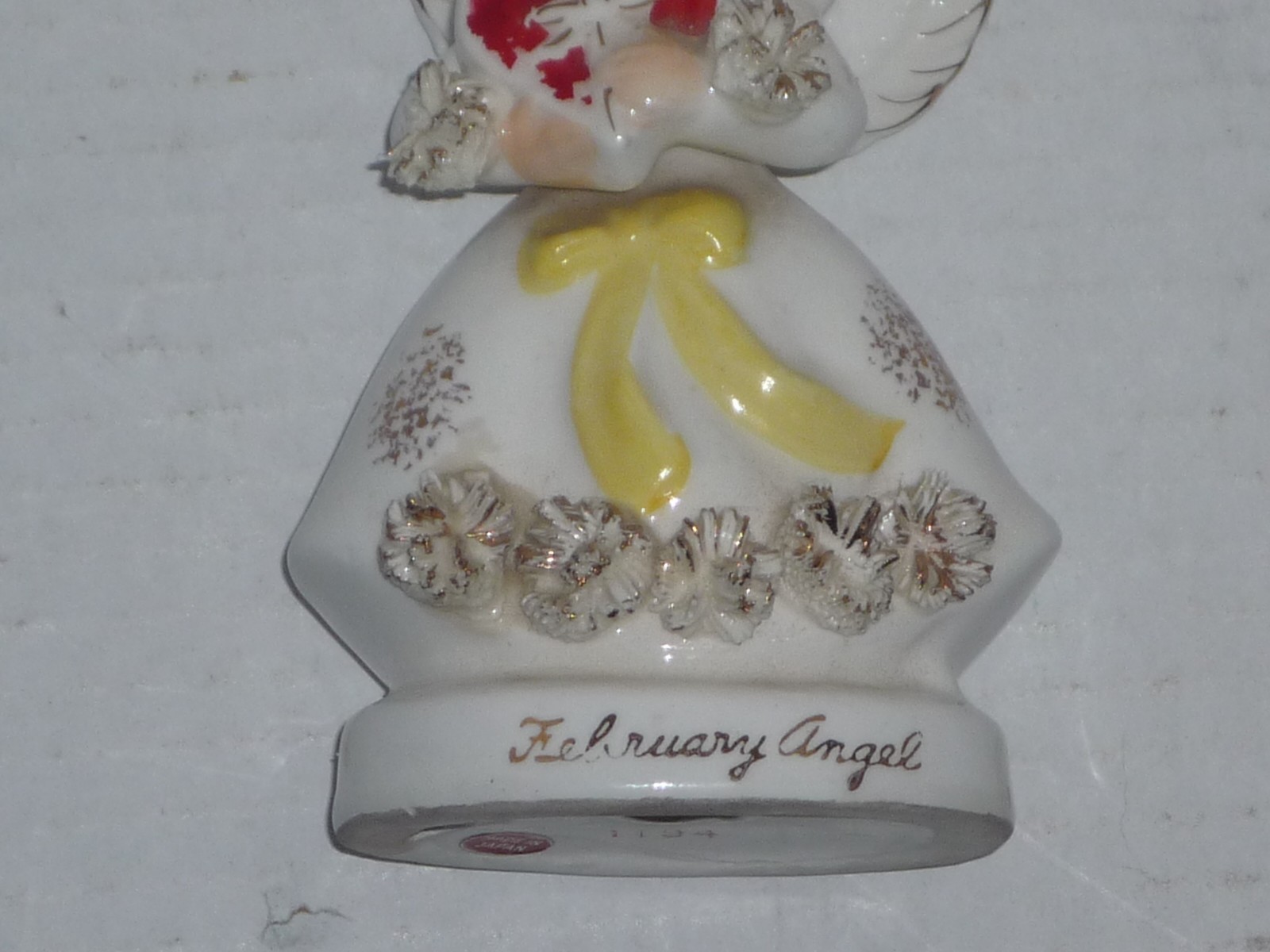 VINTAGE JAPAN 1194 SPAGHETTI TRIM FEBRUARY ANGEL FIGURE FIGURINE CUTE READ