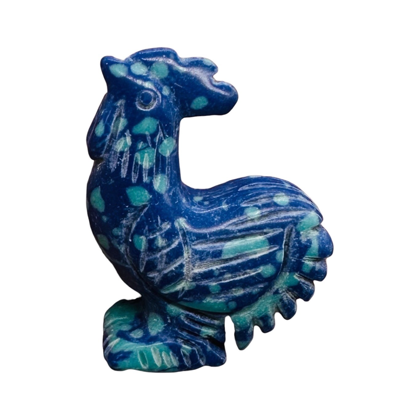 Crowing Rooster Animal Carving | 1 Figurine | | 1 3/4 x 1 3/8″ | Blue, Green