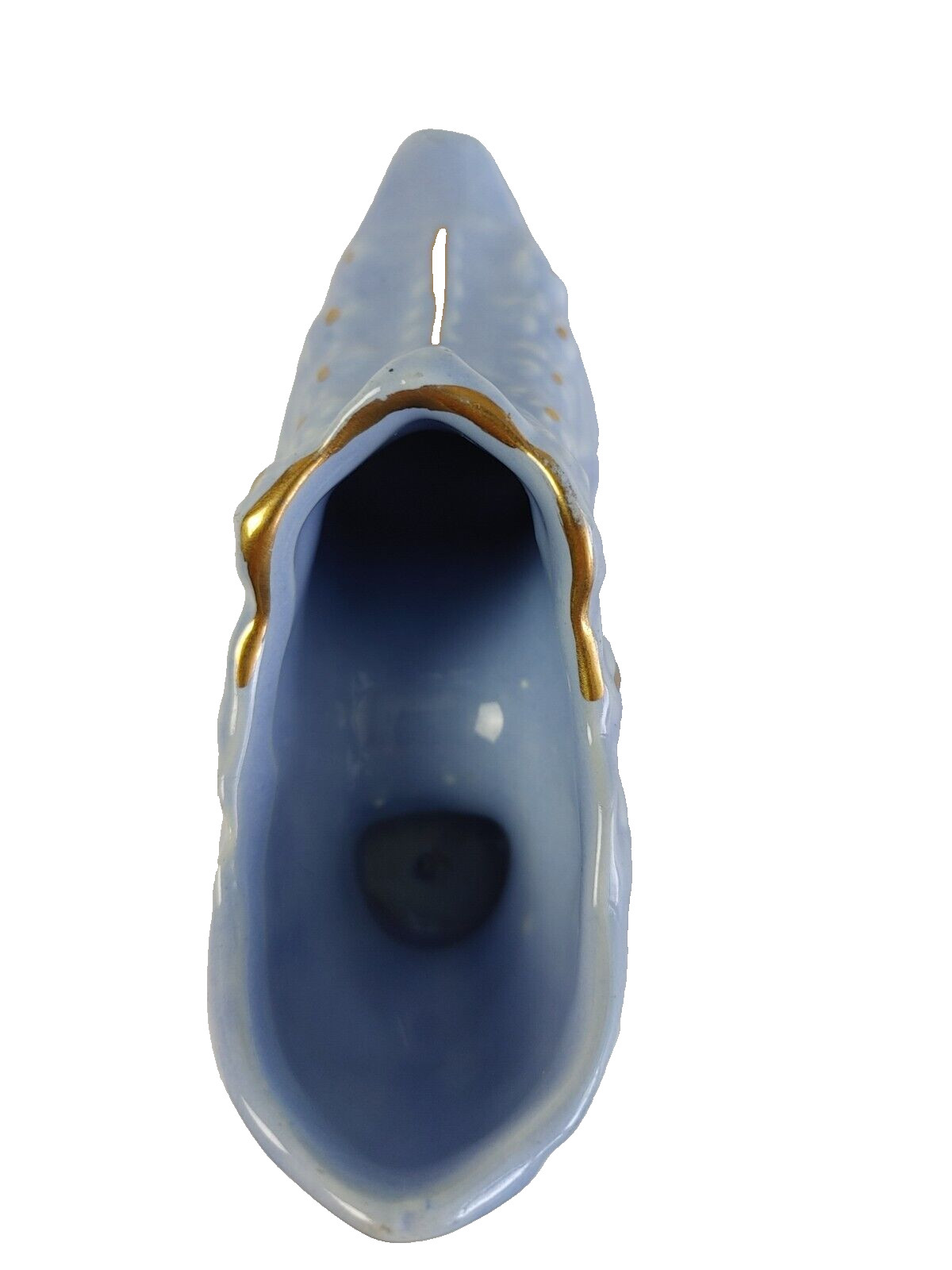 Vtg Victorian Ceramic Shoe Light Blue w/ Gold Details Approx 5″ x 2.5″ #20691