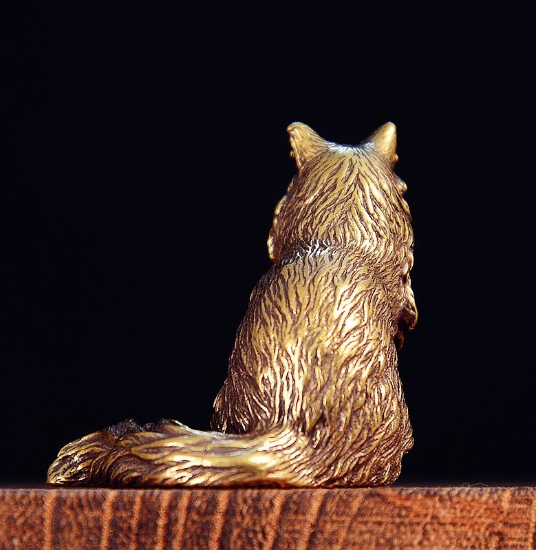 Brass Maine Coon Cat Animal Figurine Miniature Statue Table Home Decoration Toy