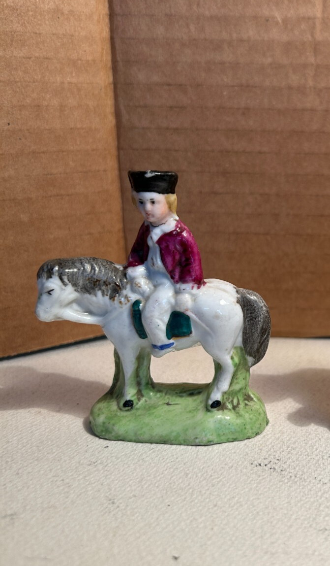 1840-1880 Antique Miniature Staffordshire Man on Horseback Figrure, 19th c.