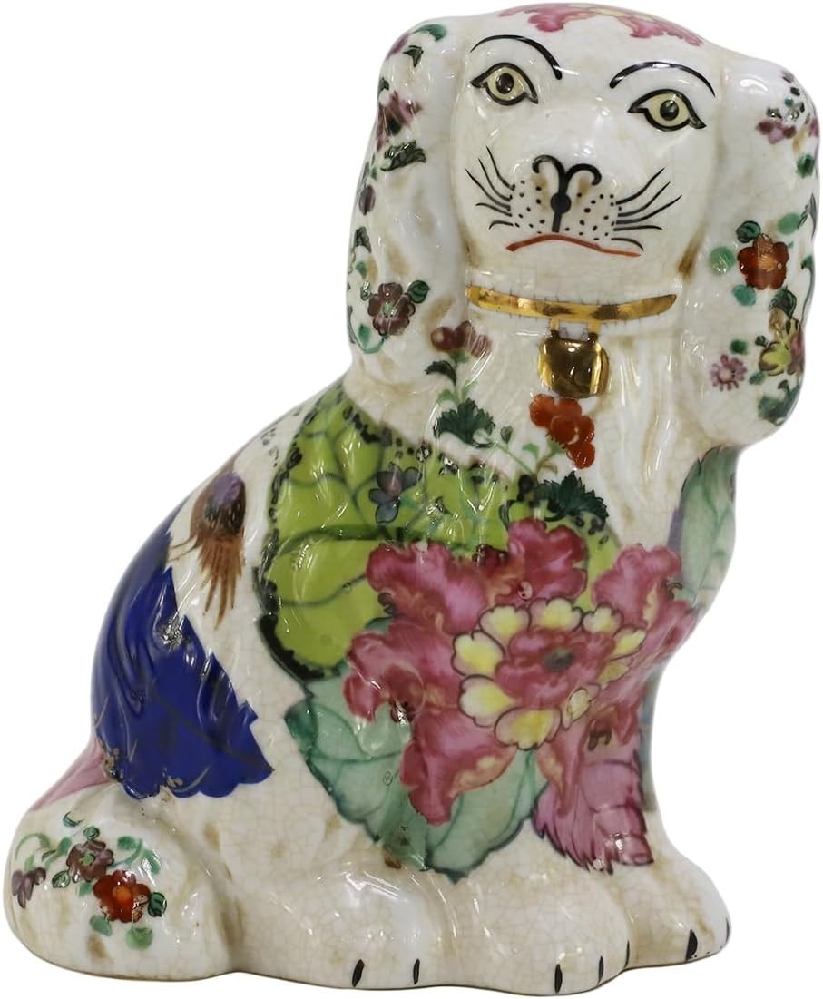 5.9″ Tobacco Leaf Porcelain Mantle Dogs – Matched Pair (Staffordshire Style)