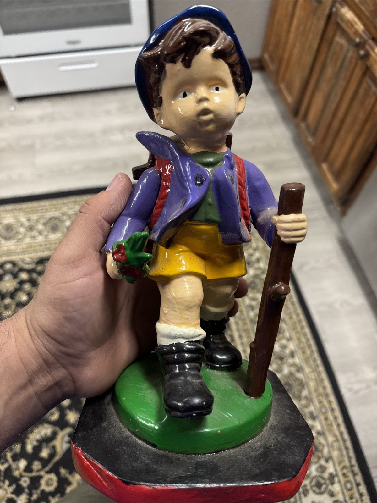 Goebel Hummel Style Figurine Boy with Umbrella & Backpack Vintage Made By Althea