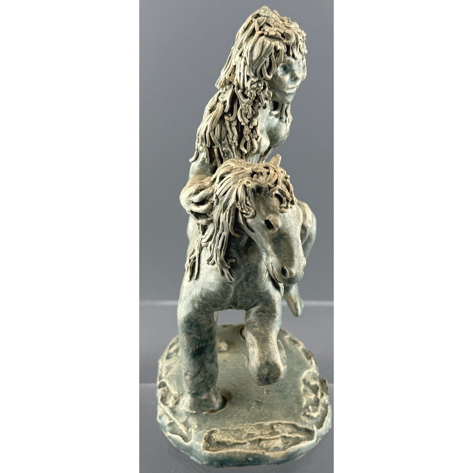 Vintage Ceramic Figure Nude Woman Riding Horse Sculpture Artist Signed 5.5in
