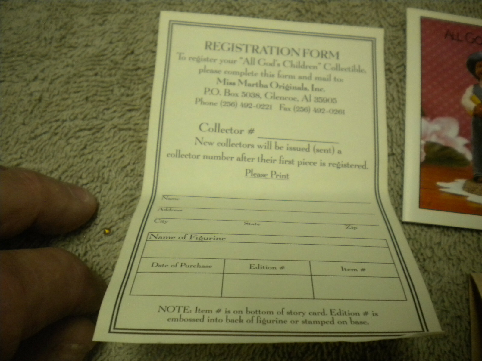All Gods Children Carmen Lot of Papers, Cert, Registration Form See Pictures