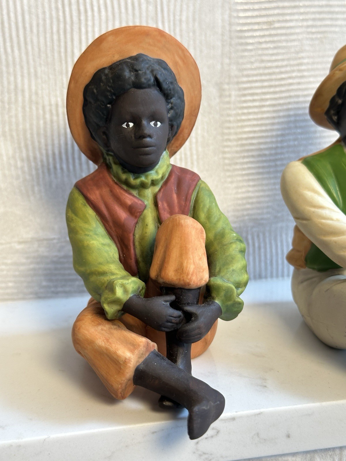 LOT OF 2 VTG BISQUE HAND-PAINTED BLACK YOUNG MEN BOYS AFRICAN AMERICAN FIGURINES