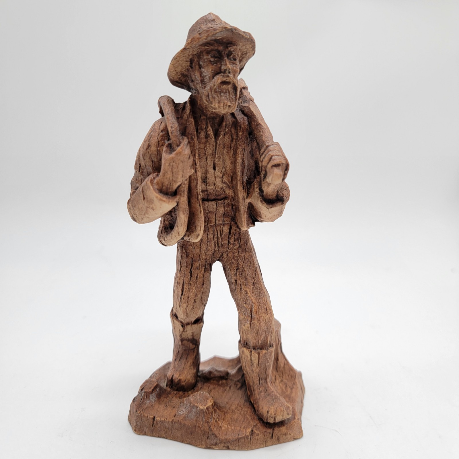 Hand Carved Wooden Vintage Black Forest Figurine Woodsman Axe Saw Pack 6.5”