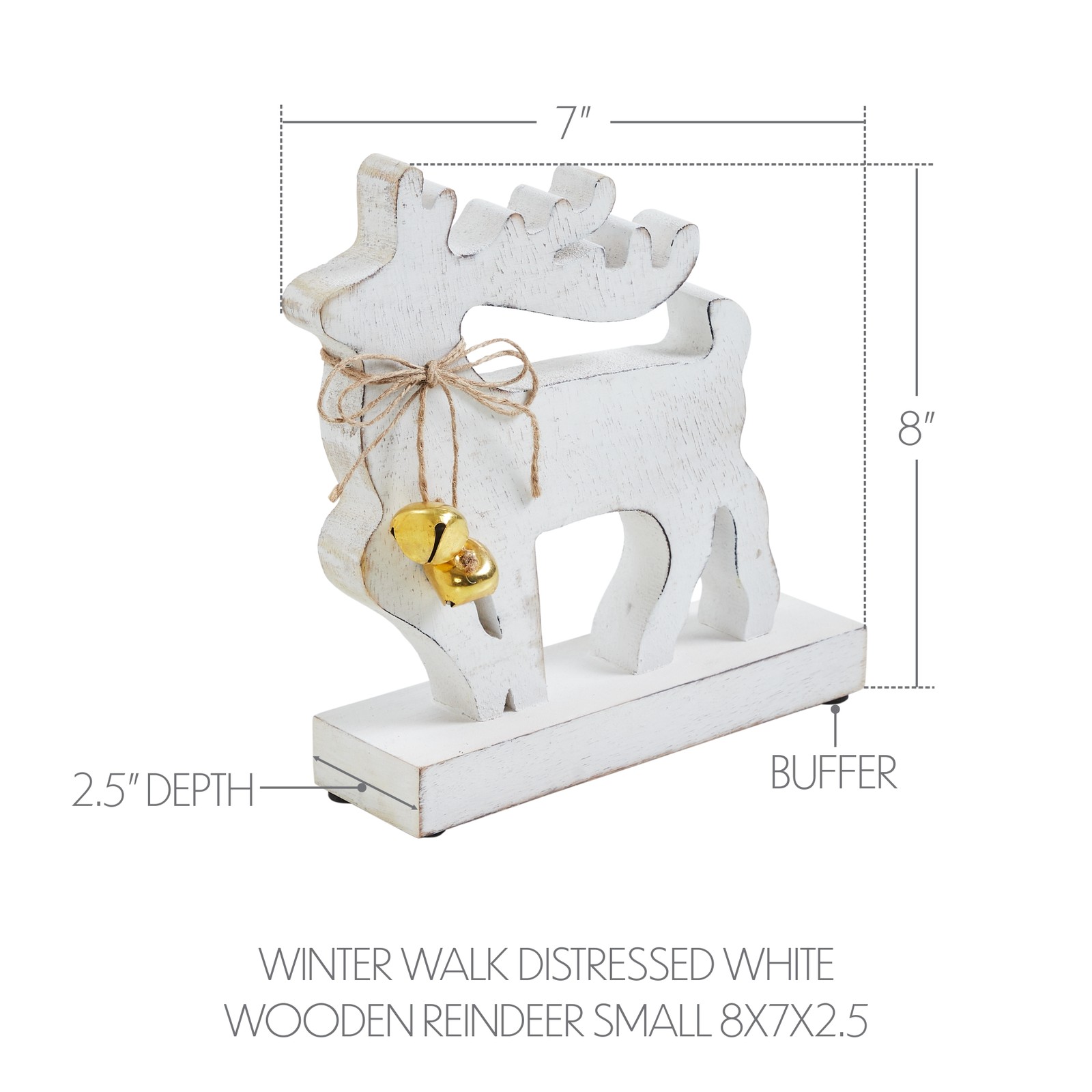2PC Winter Walk Distressed White Wooden Reindeer ,Small and Large VHC Brands