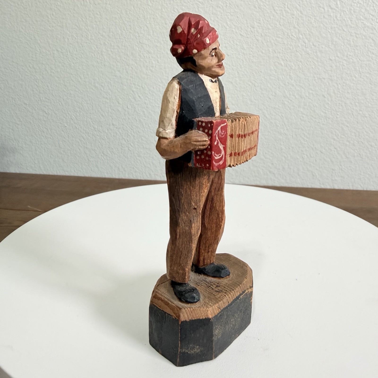 Vintage Italian Hand-Carved Wooden Musician Accordion Player Figurine