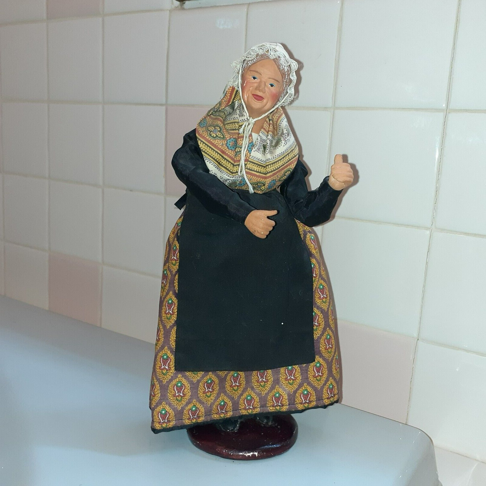 Claude Carbonel French Clay & Fabric Art Woman Figurine, Signed 11.5″ tall