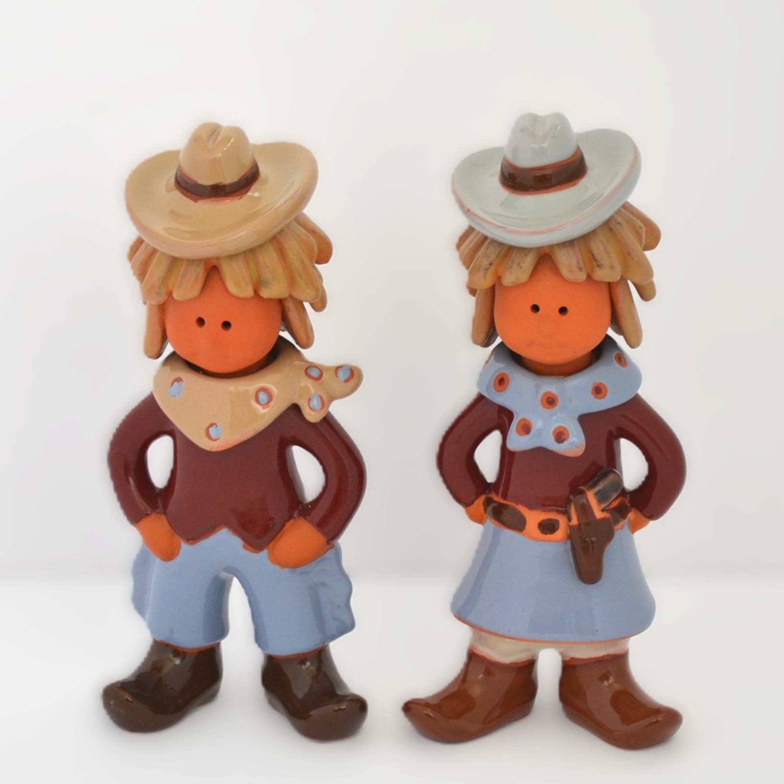 Cowboy Cowgirl Figurines Home Decor Child Baby Nursery Childs Room Set of 2
