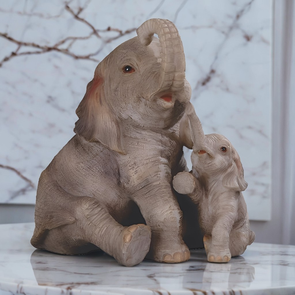 5″H Elephant With Cub Figurine Ornament Home Decor Unique Gift