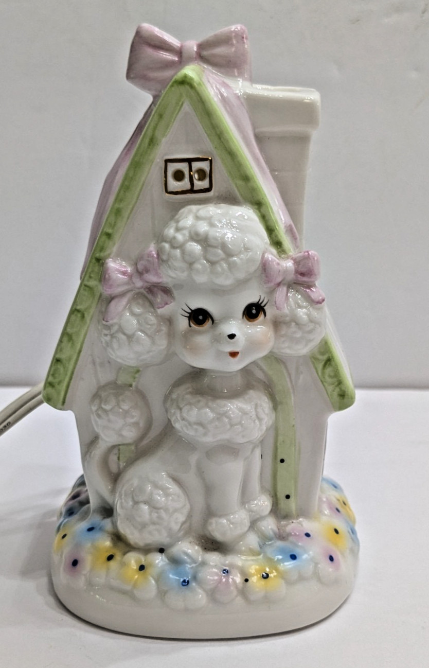Vintage Lefton Small Porcelain Anthropomorphic Poodle Night Light