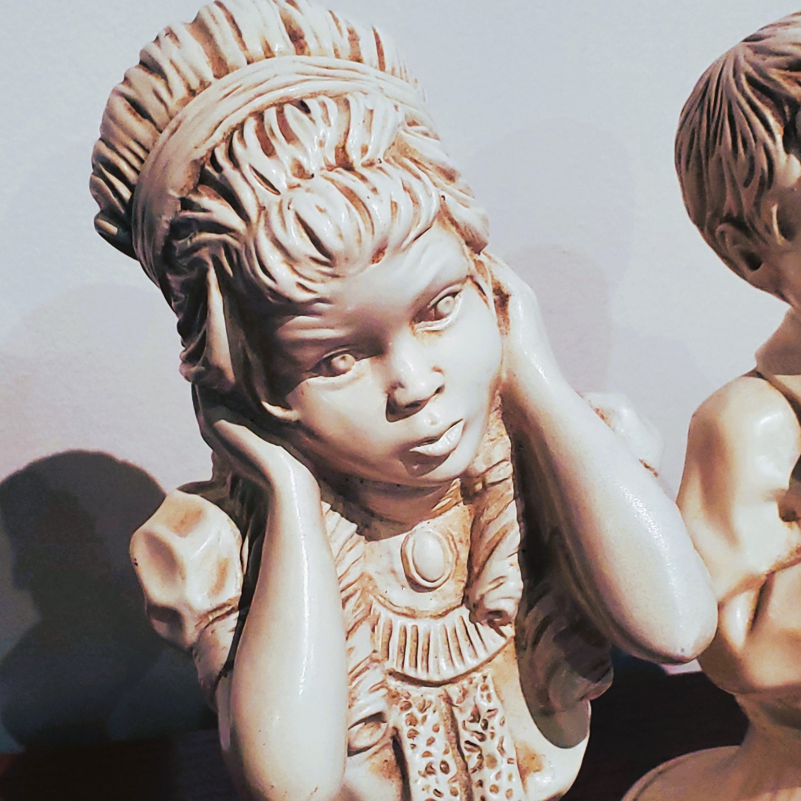1971 J Kendrick Universal Statuary Corp Chicago Boy/Girl Bust Statue Sax Art