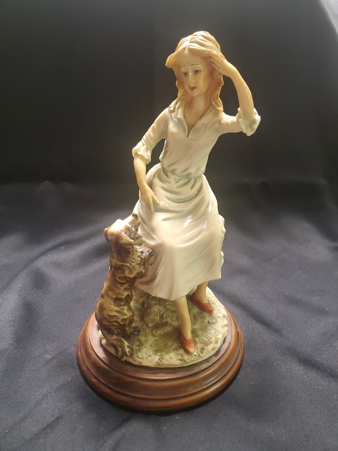 Lady With Dog Figurine Made In Italy Capidomonte Porcelain