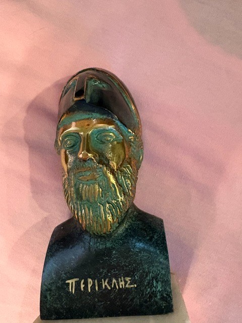 6-inch Pericles Cast Bronze NICE patina Greek Bust Sculpture Stone Base Kresilas