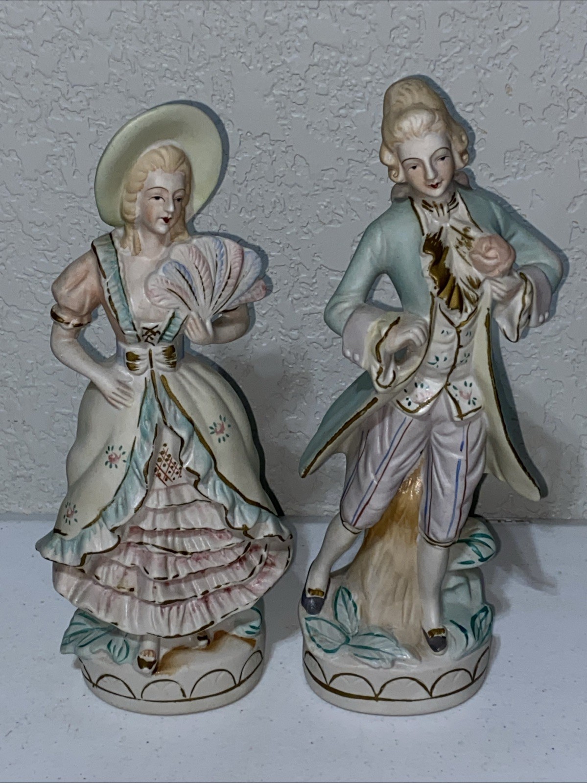 Vintage Made In Occupied Japan Figurines Bisque Colonial Courting Couple 10.5”