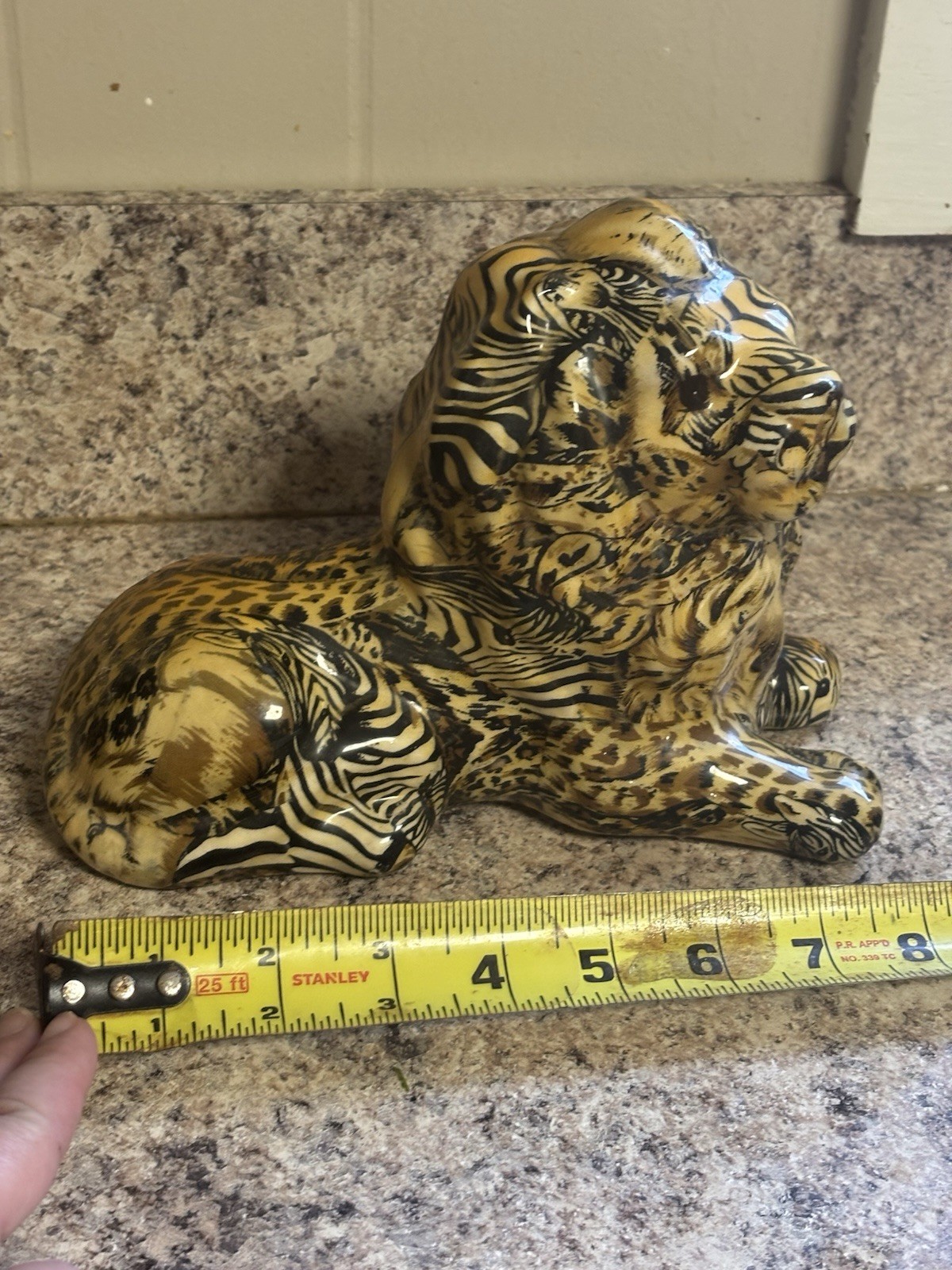 Vintage Safari Ceramic Patchwork Decoupage Lion And Gazelle Set 3