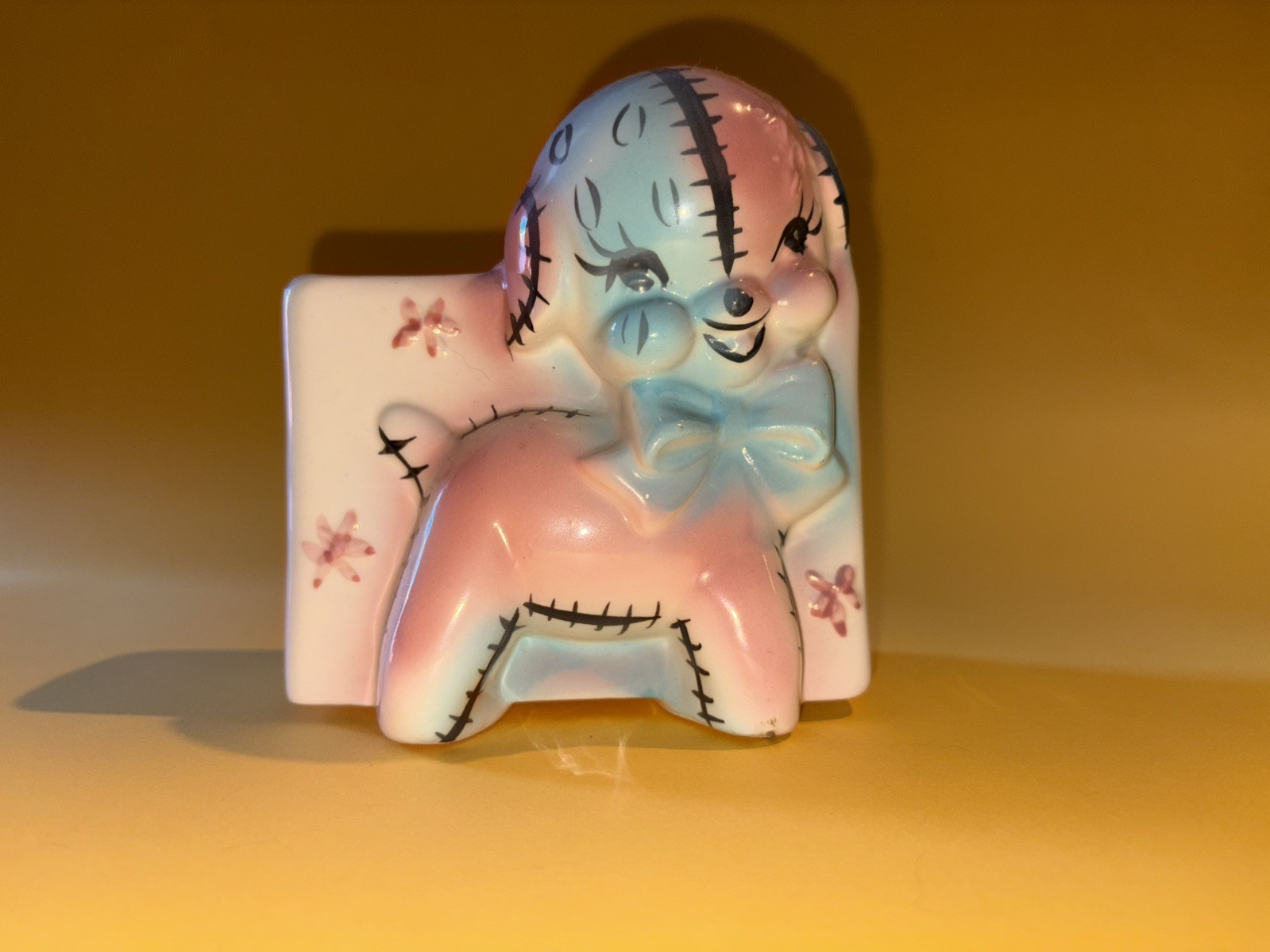 🐶 CUTE! Patchwork Quilt Puppy Dog Figurine Planter Vintage 1950s Kitsch Japan