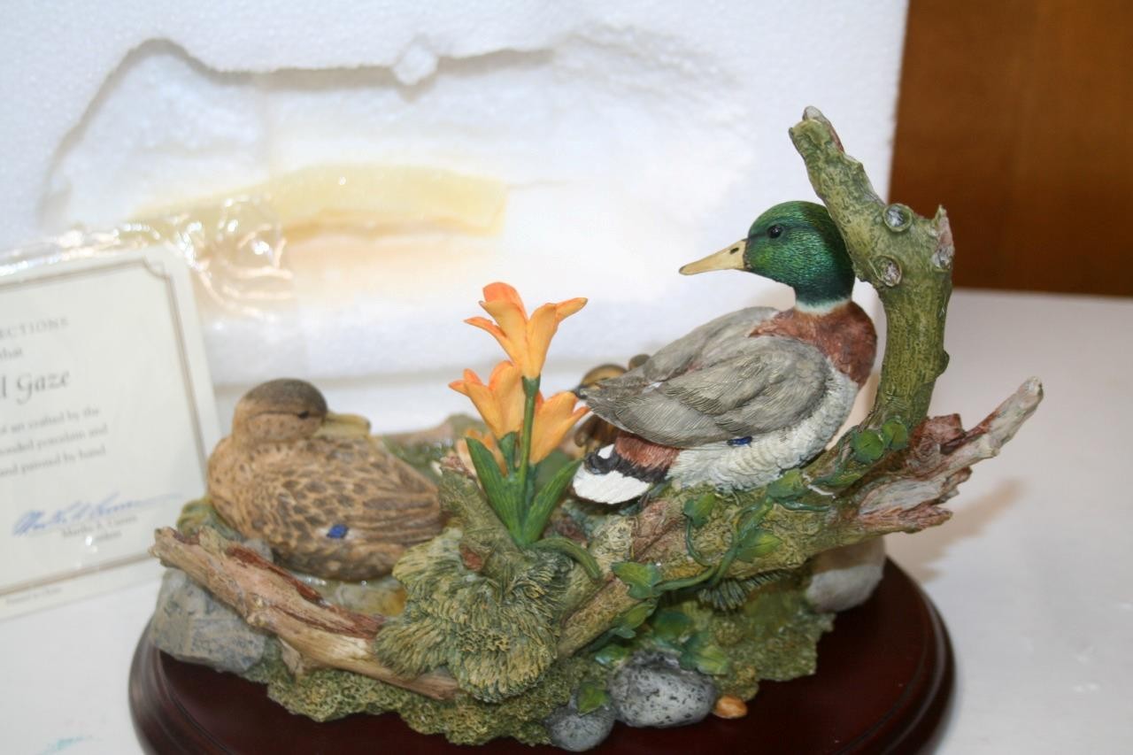2001 Lenox Watchful Gaze Mallard Duck Family Around Pond NIB COA Hand Painted