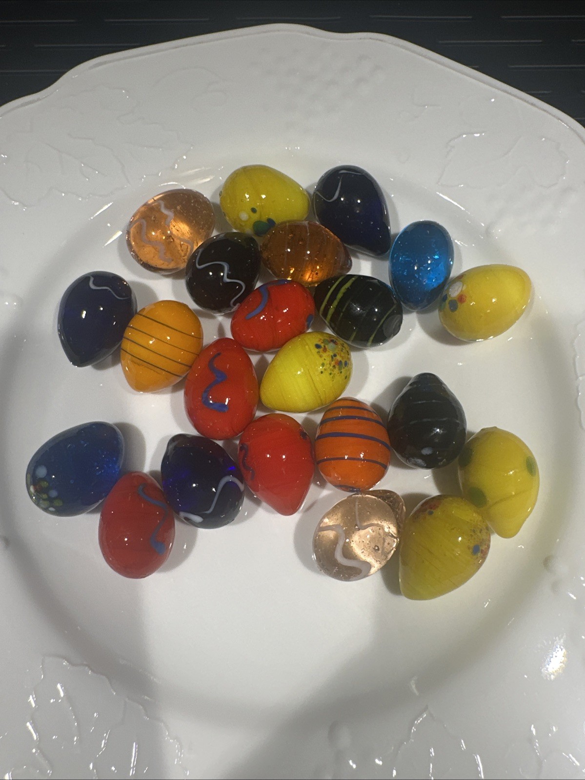 Handblown Mini Art Glass Swirl Eggs Set of 22, Multiple Colors