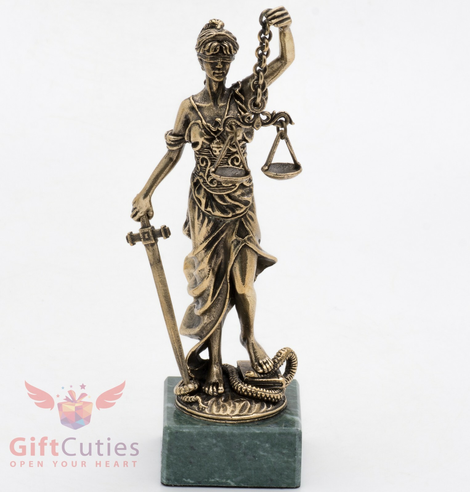 Bronze Figurine of Themis blind justice on serpentine stone