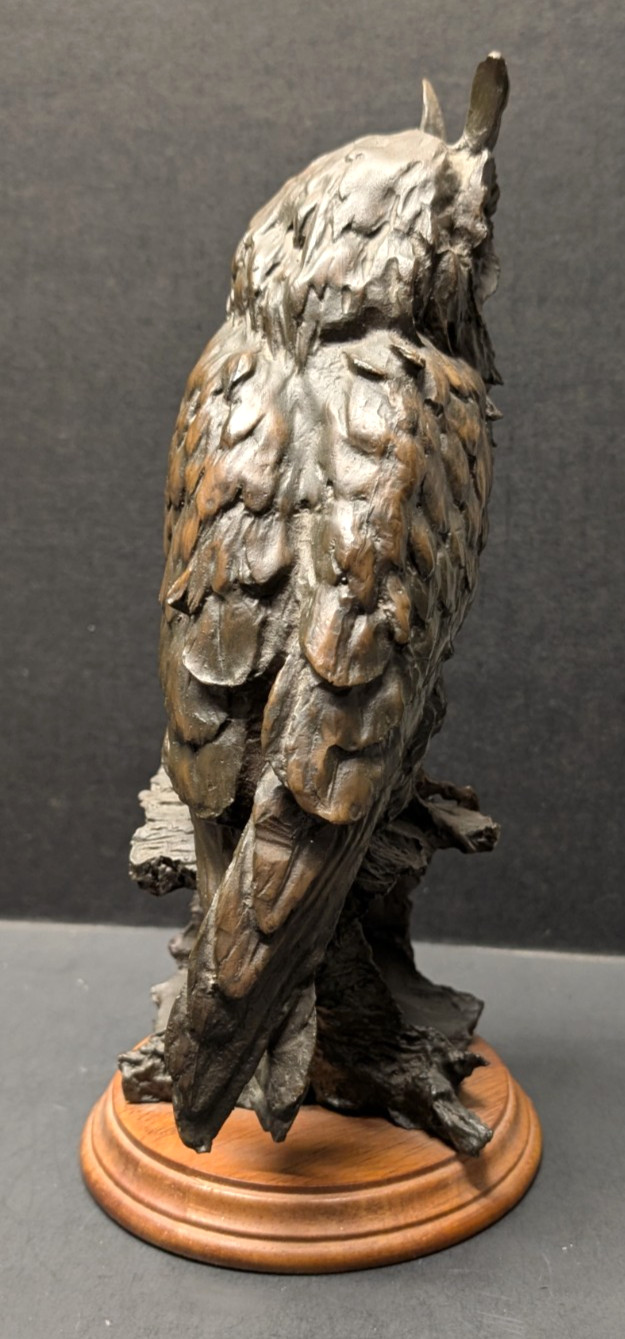 G. Armani Style Long Eared Owl Bronze Look Wildlife Predator 11” Figurine