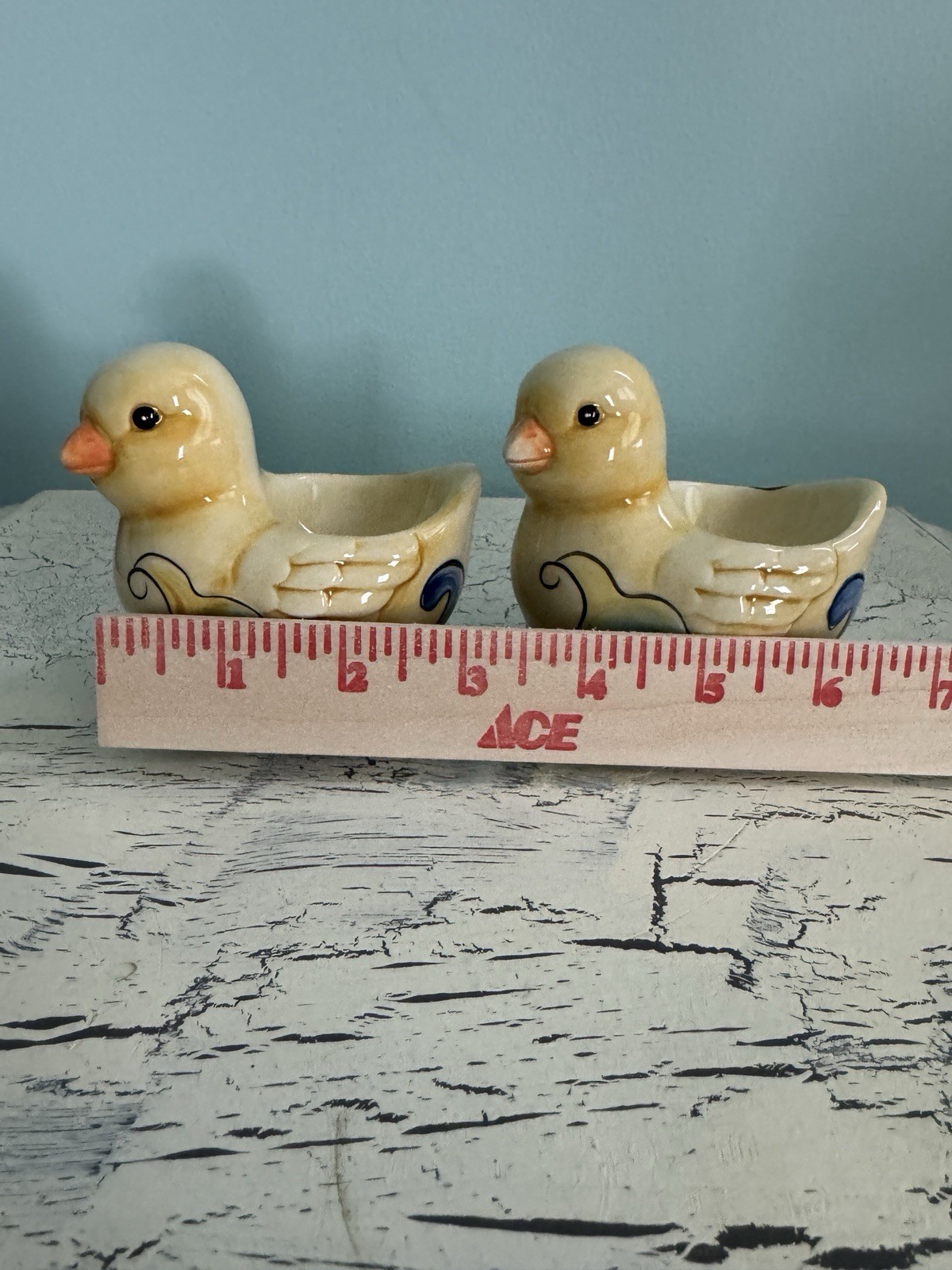 Fitz and Floyd Ricamo Easter Chick Egg Cup Ceramic Vintage Set of 2