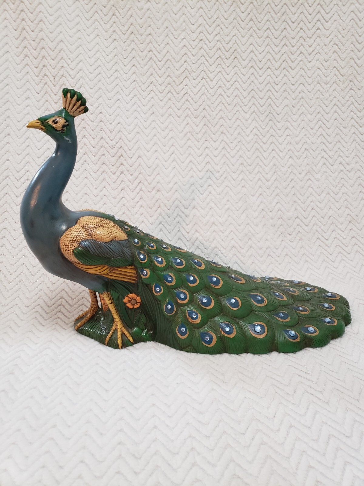 Lot Of 2 Holland Mold Peacock Hand Painted Ceramic Standing Non Lighted Decor