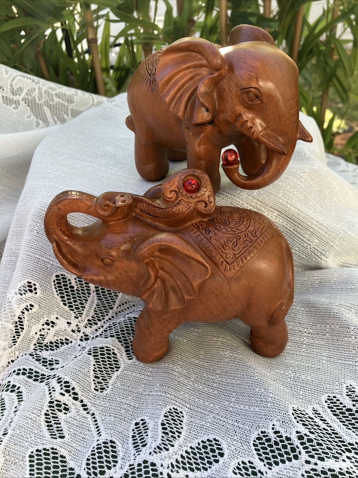 Elephant Sandal Wood Color Home Office Decor Resin Figurine Red Faux Wood Pair