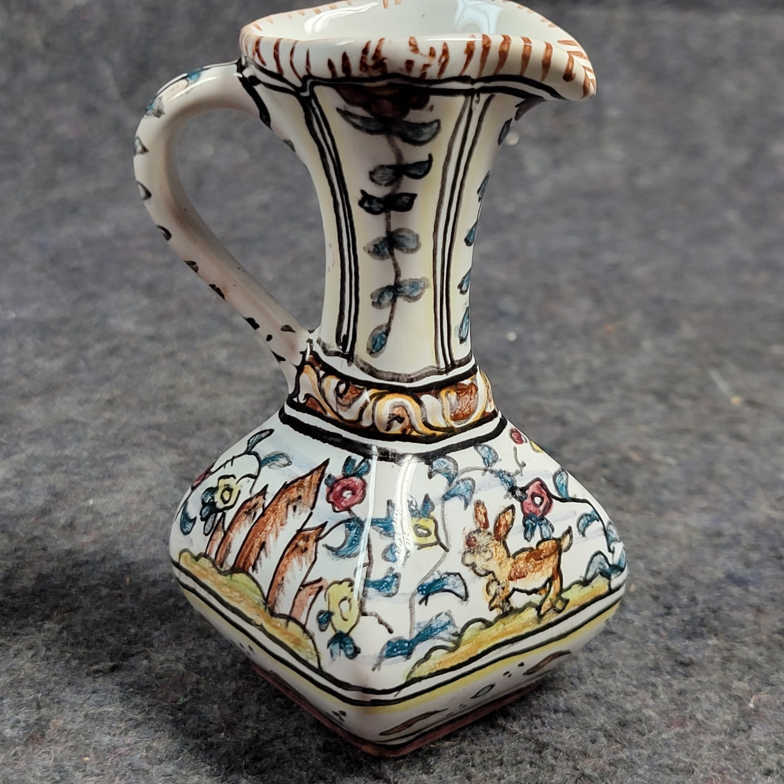 Miniature Handpainted Porcelain Pitcher Jug Conimbriga Portugal 1.75 In × 3.5 In
