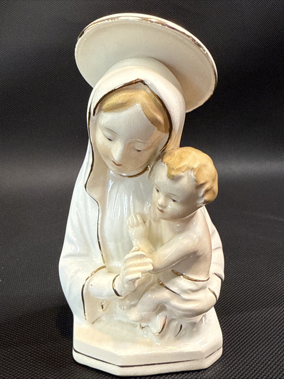 Porcelain Figurine Madonna and Child 5 1/2″ tall Paper Japan Label Vintage