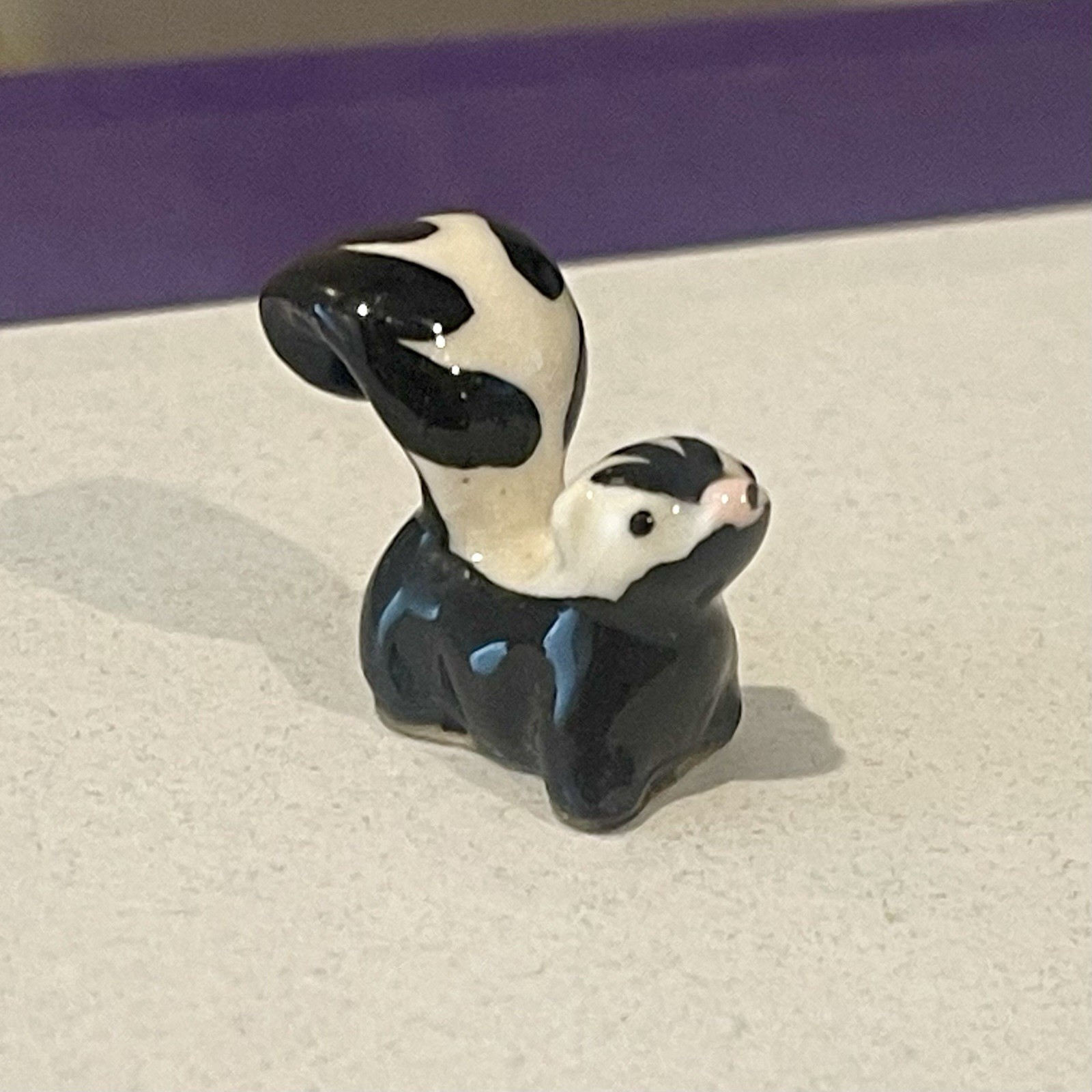Vintage Hagen Renaker Baby Skunk Ceramic Miniature Figurine Black White Retired