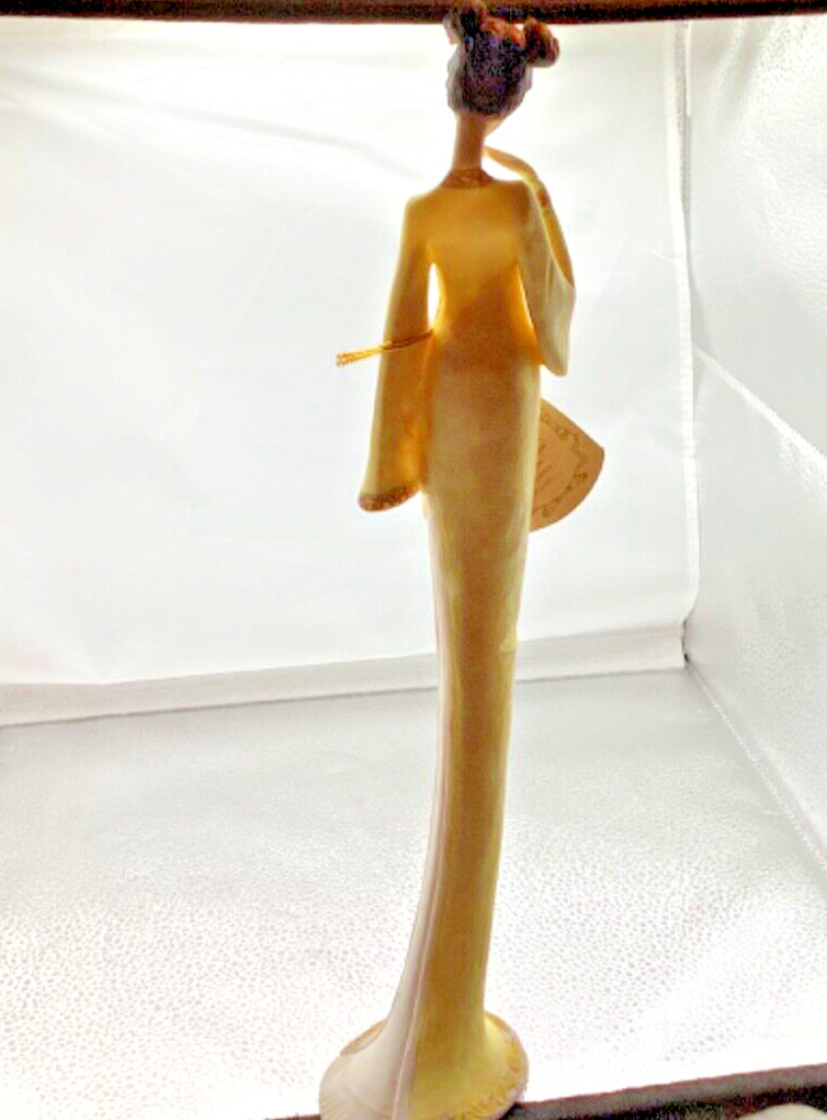 Turtle King Corp Asian Sitting Geisha Holding Fan Figurine 15” x 3” Sculpture