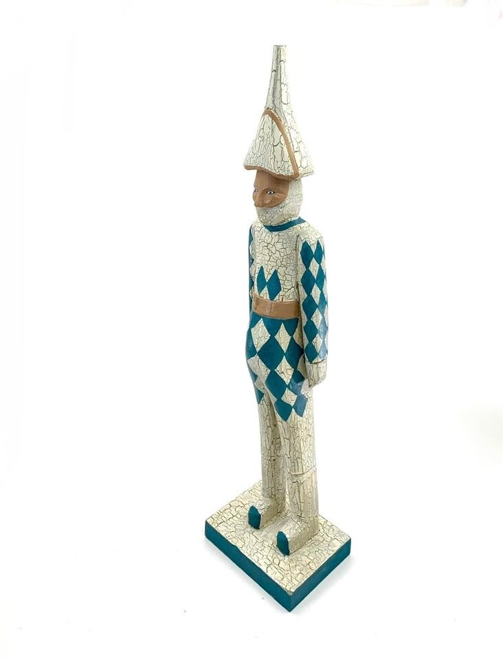 Italian Staue Harlequin Florentine Wood Figurine Checkered McKenzie Child Style