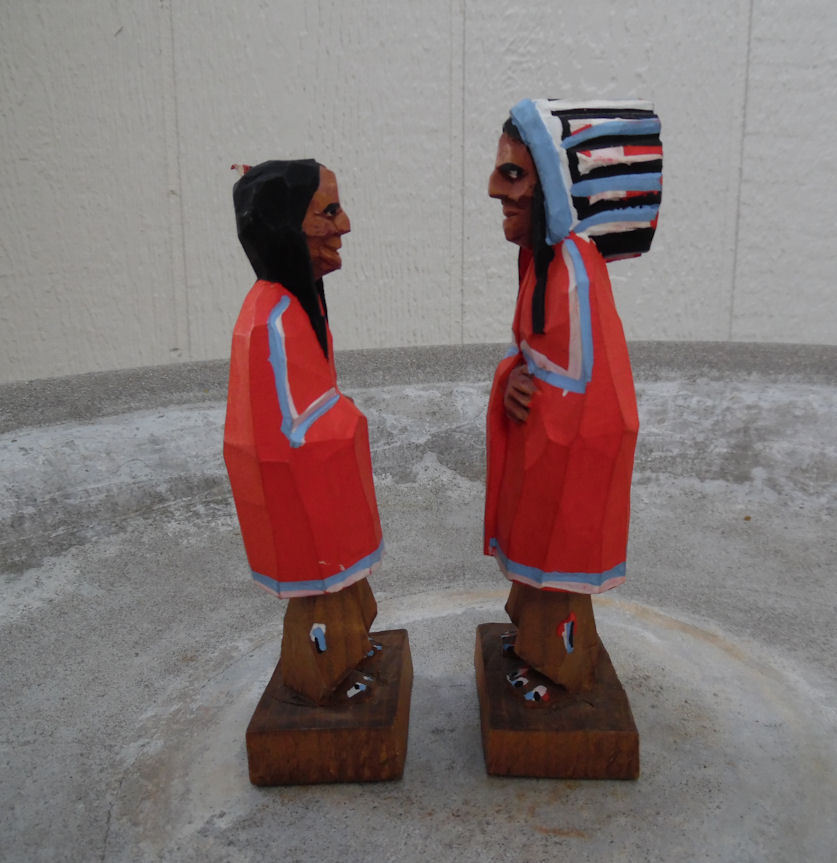 VINTAGE CARVED WOOD FIGURE COUPLE BY HANNAH 1940s-1950s QUEBEC CANADA LOT OF TWO