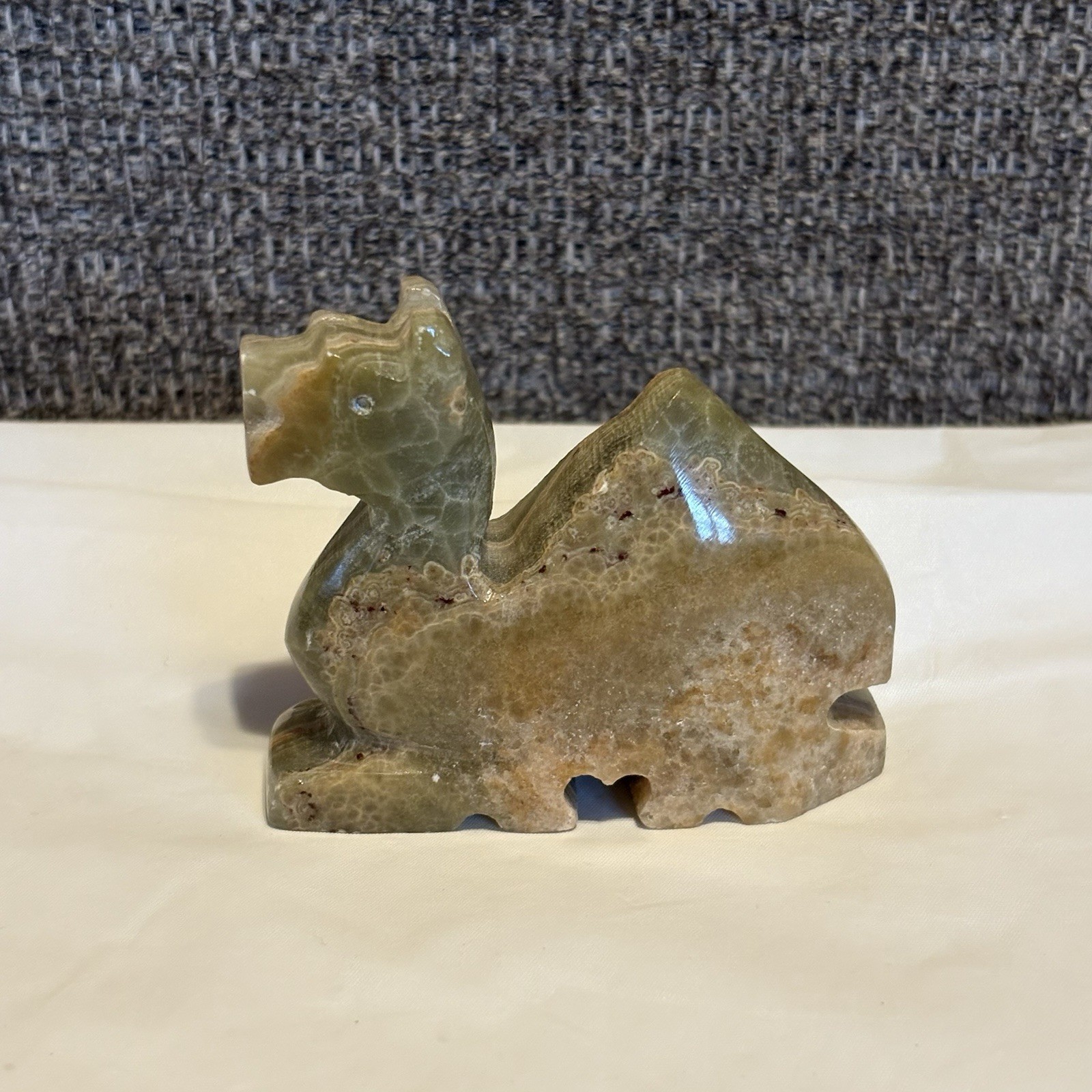 Camel Hand Carved Smooth Figurine Statue Banded Onyx Marble 2” Tall Green Brown