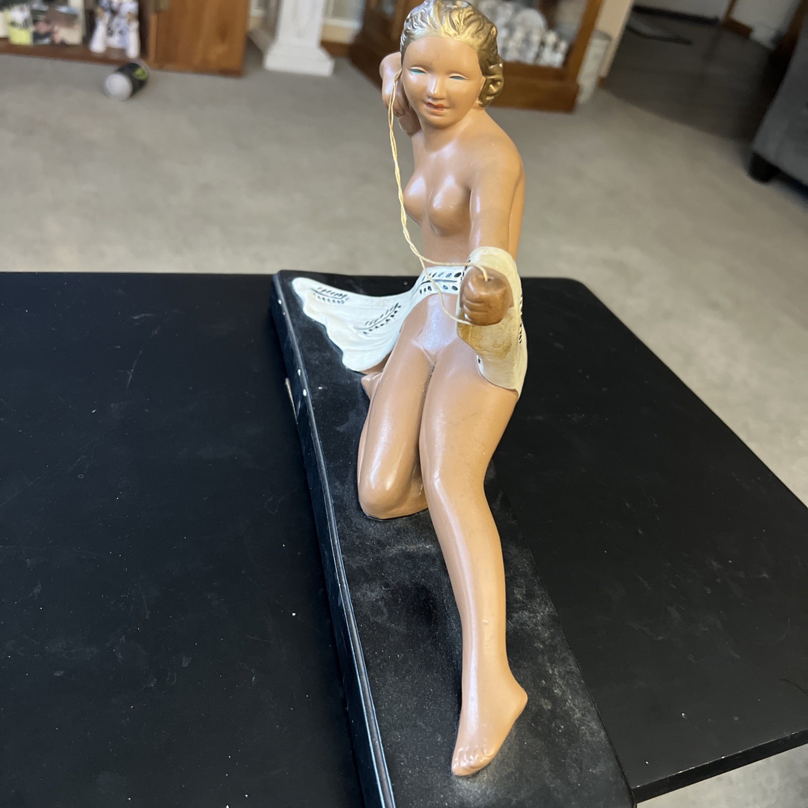 ALEXANDER BACKER Chalkware Nude Archer Art Deco Vtg GODDESS WOMAN FLOOR STATUE