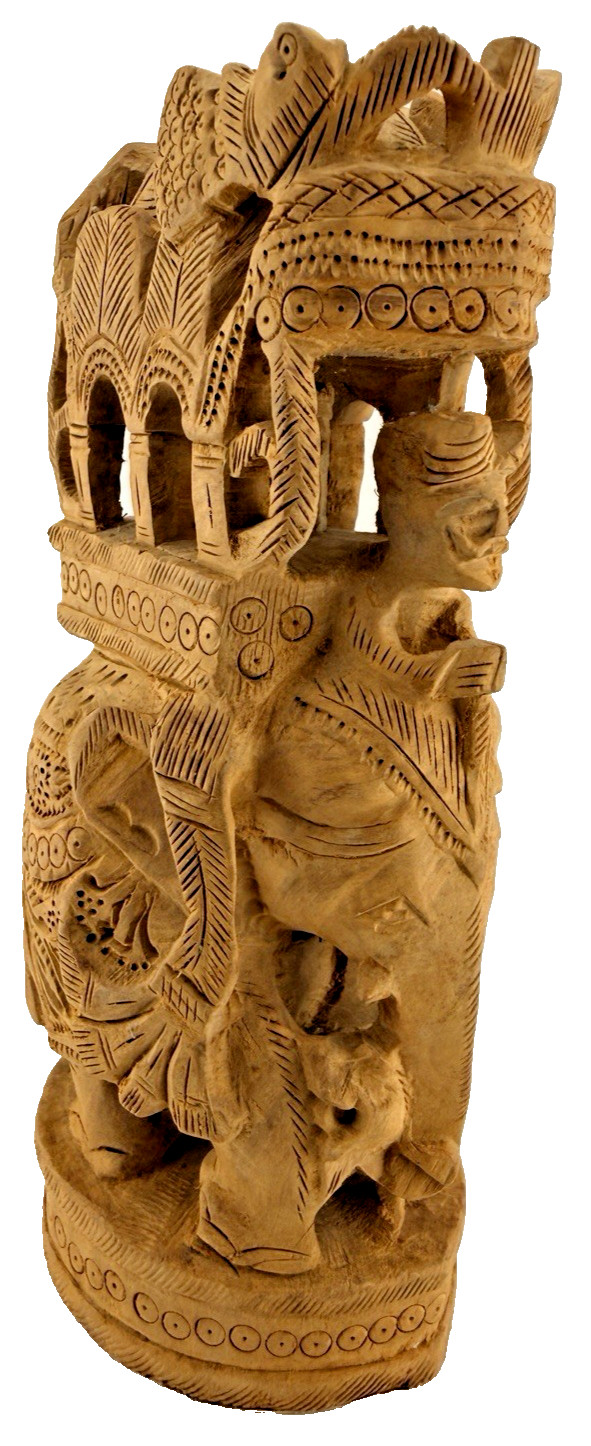 Vtg Sandalwood Ambabari Royal Elephant Rider Hand Carved Temple Tower India