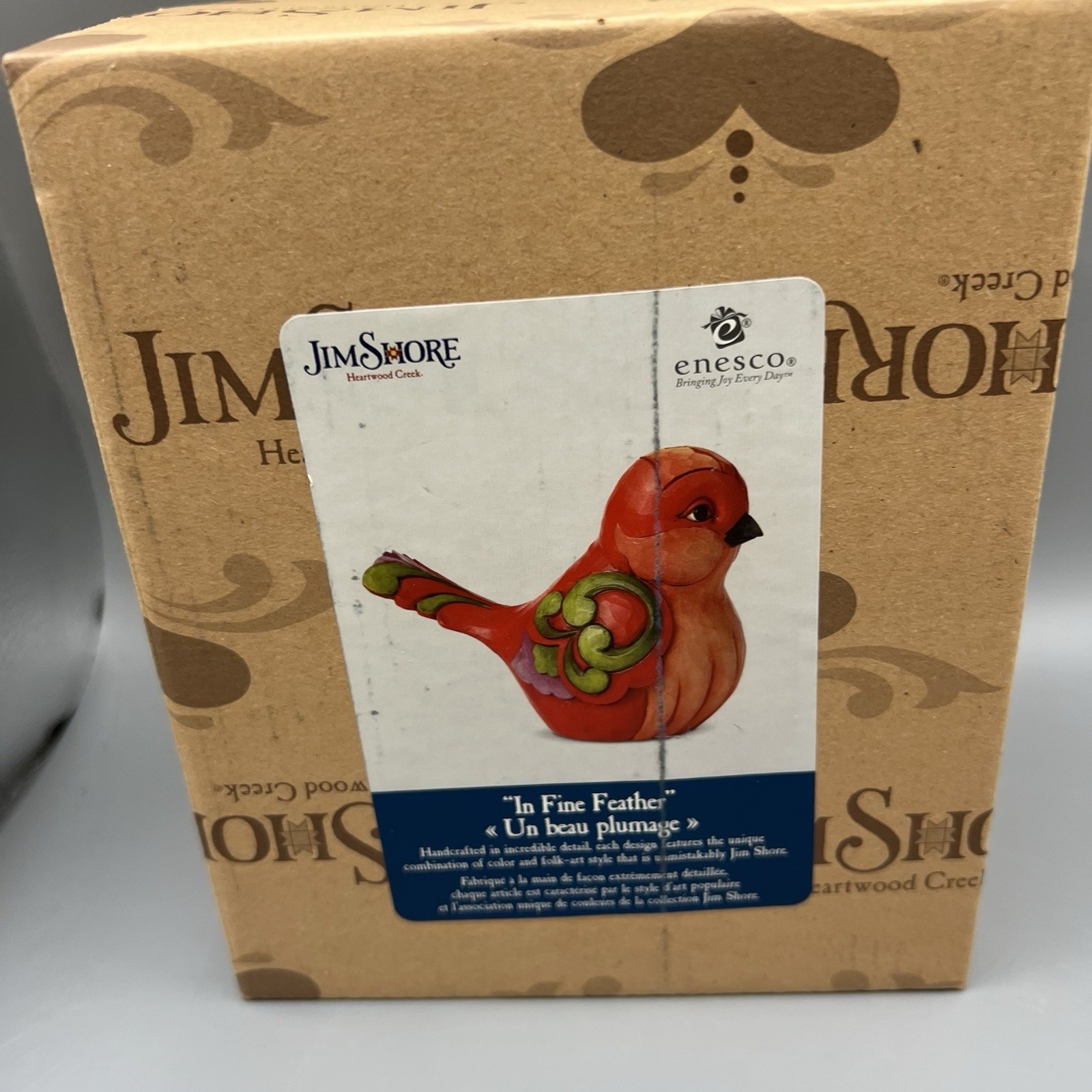 Jim Shore Heartwood Creek Red Floral Bird w Folk Art Swirls “In Fine Feather”