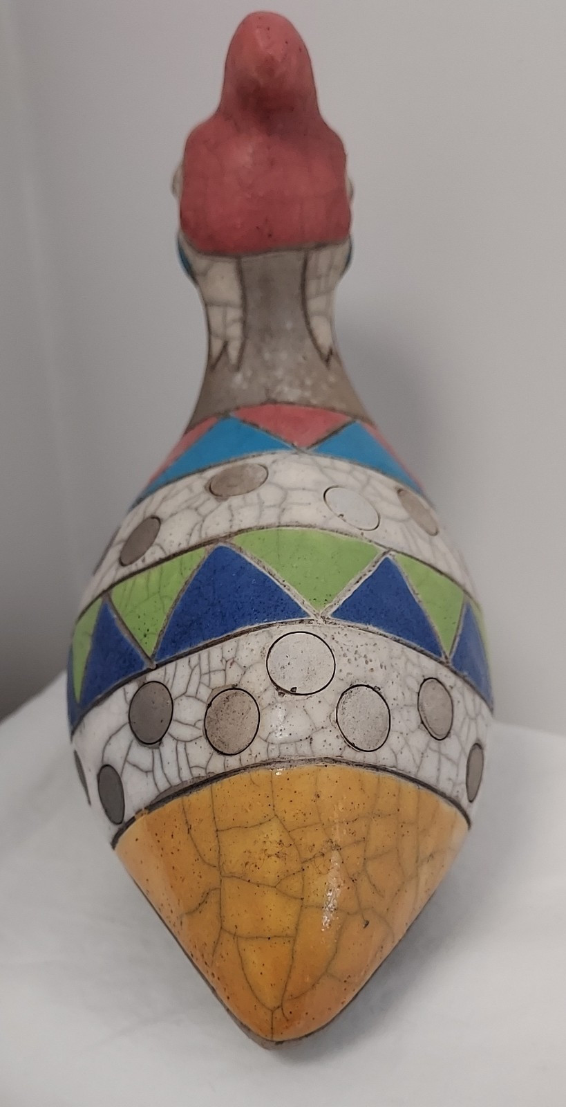 South Africa F5 Raku Ware Pottery Guinea Fowl Figurine Signed Crackled Glaze