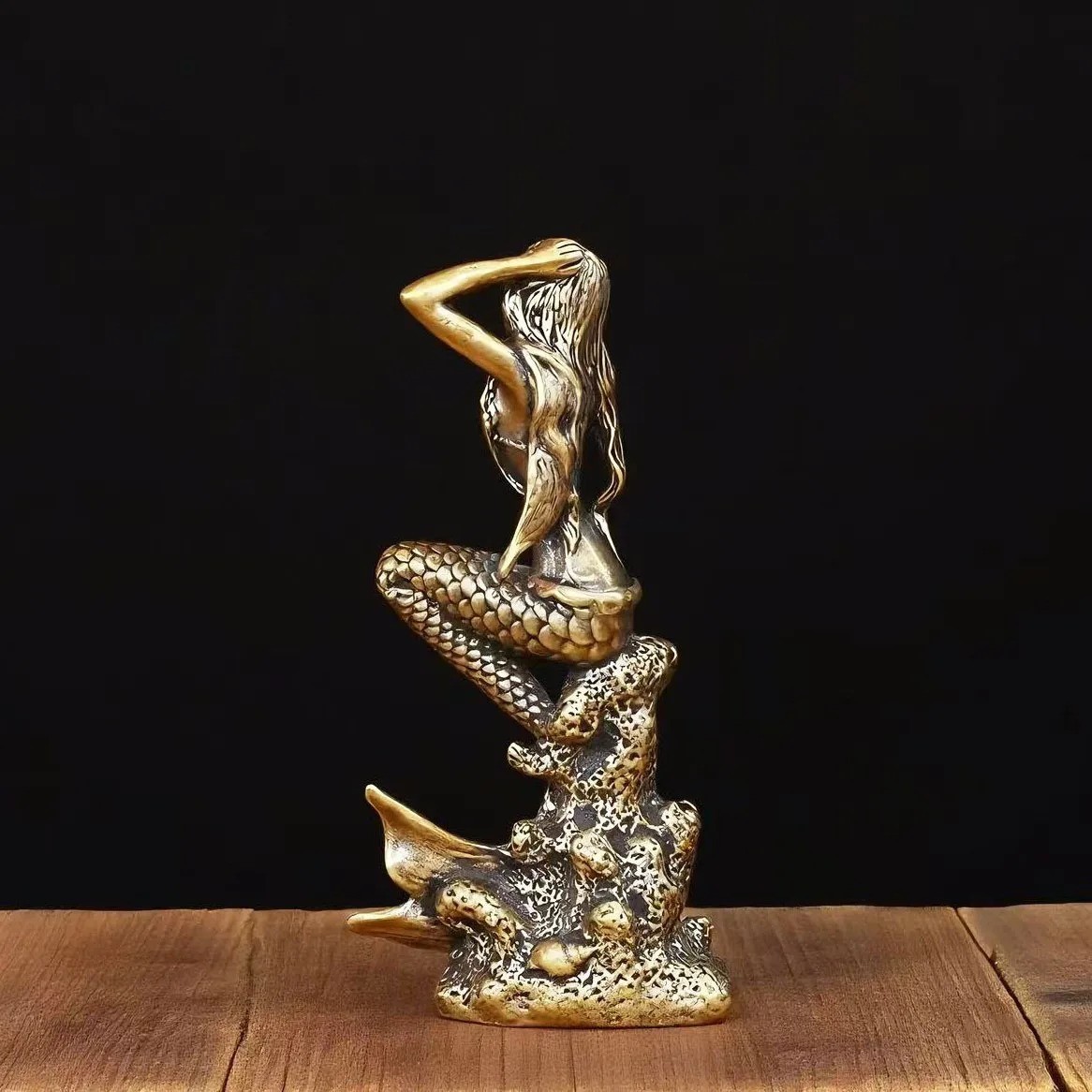 Vintage Brass Mermaid Beauty Girl Model Small Figurine Statue Ornament Gift