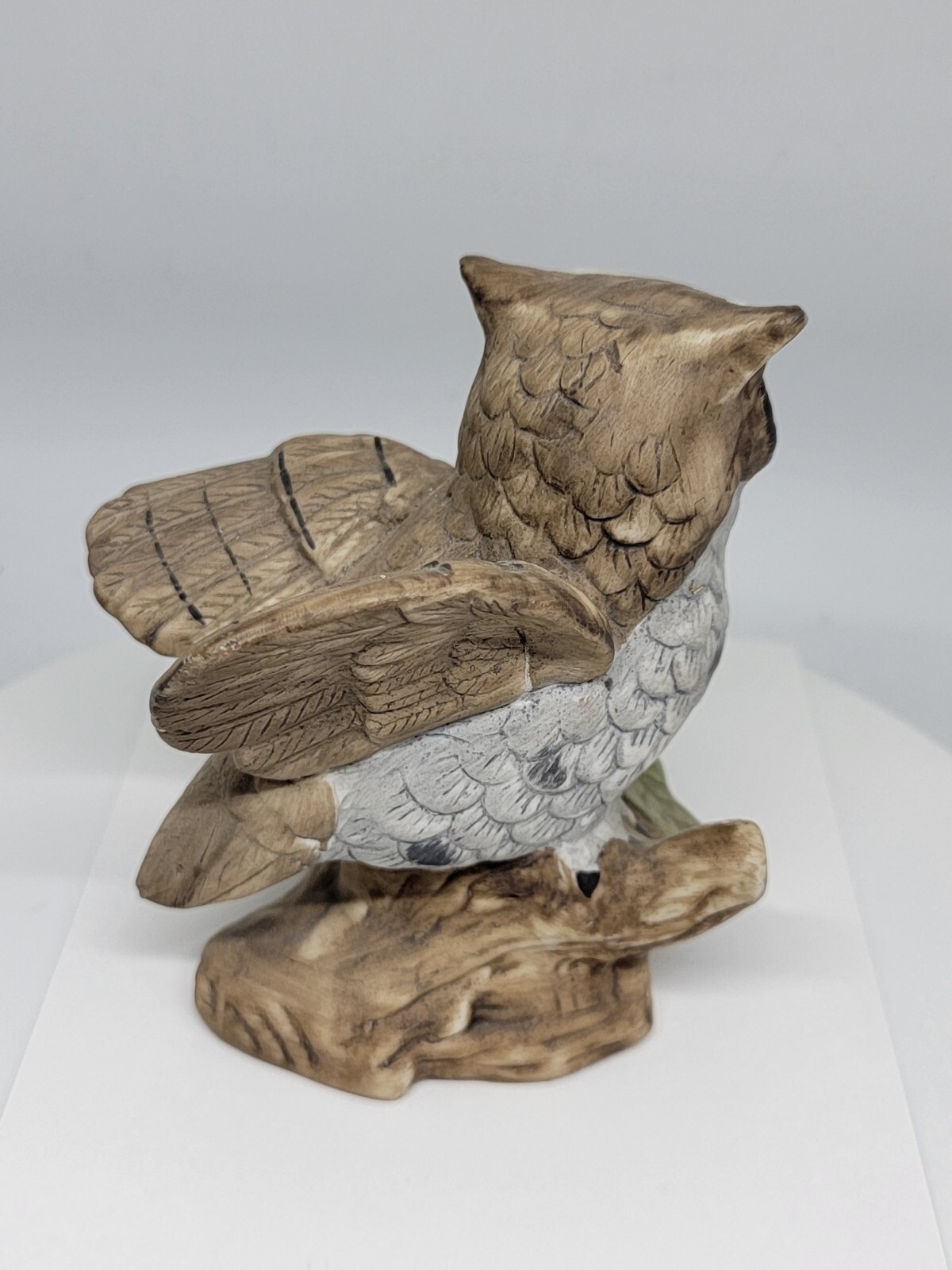 Vintage Norleans Korea Figurine Owl Multi Colors Flying on Tree Limb B11608