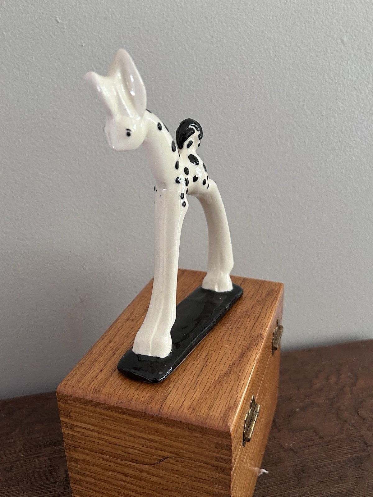 Spotted Fawn Deer Ceramic Glazed MCM Elongated Legs Black And White