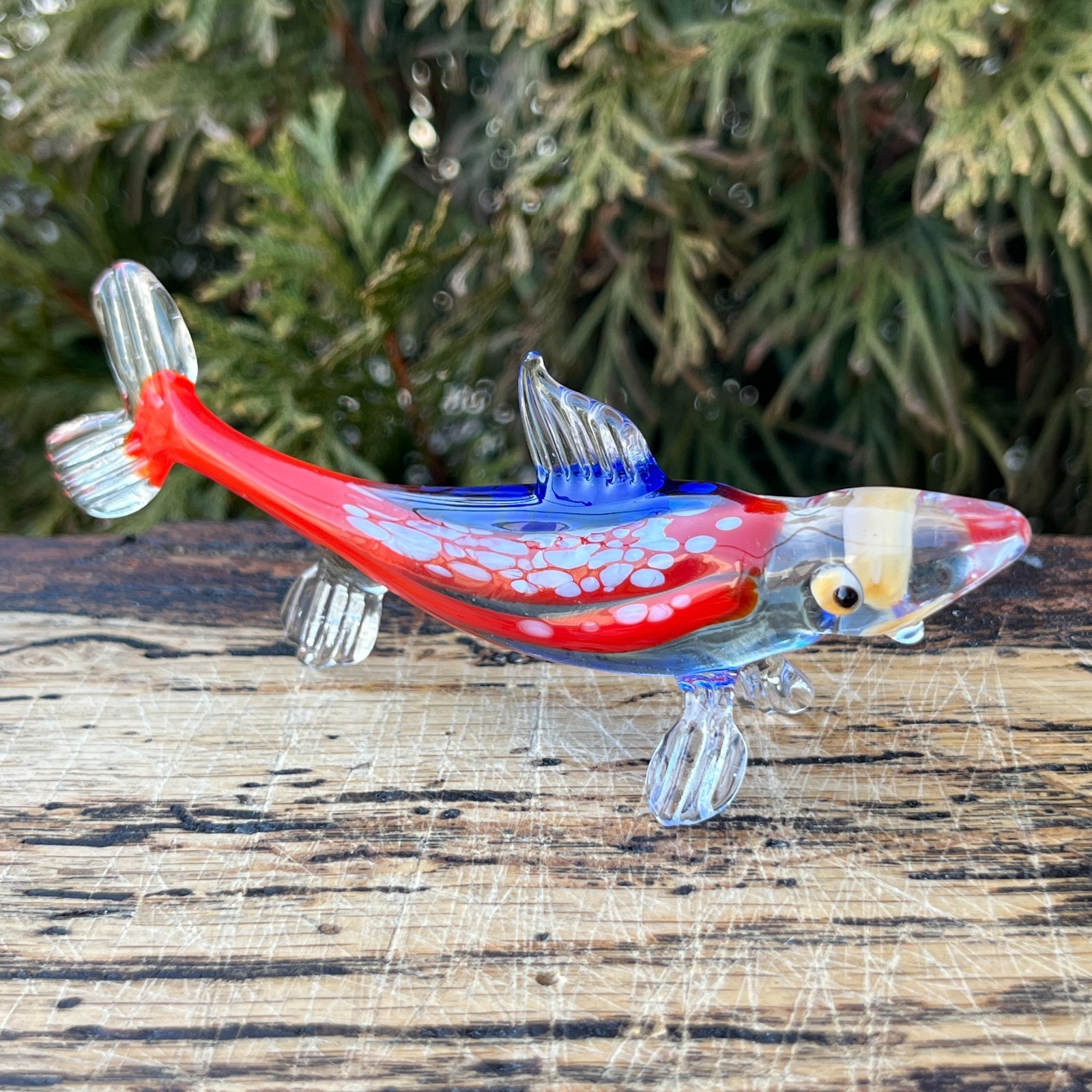 Blue Glass Fish Figurine Hand Blown Art Glass Ocean Decor Gift
