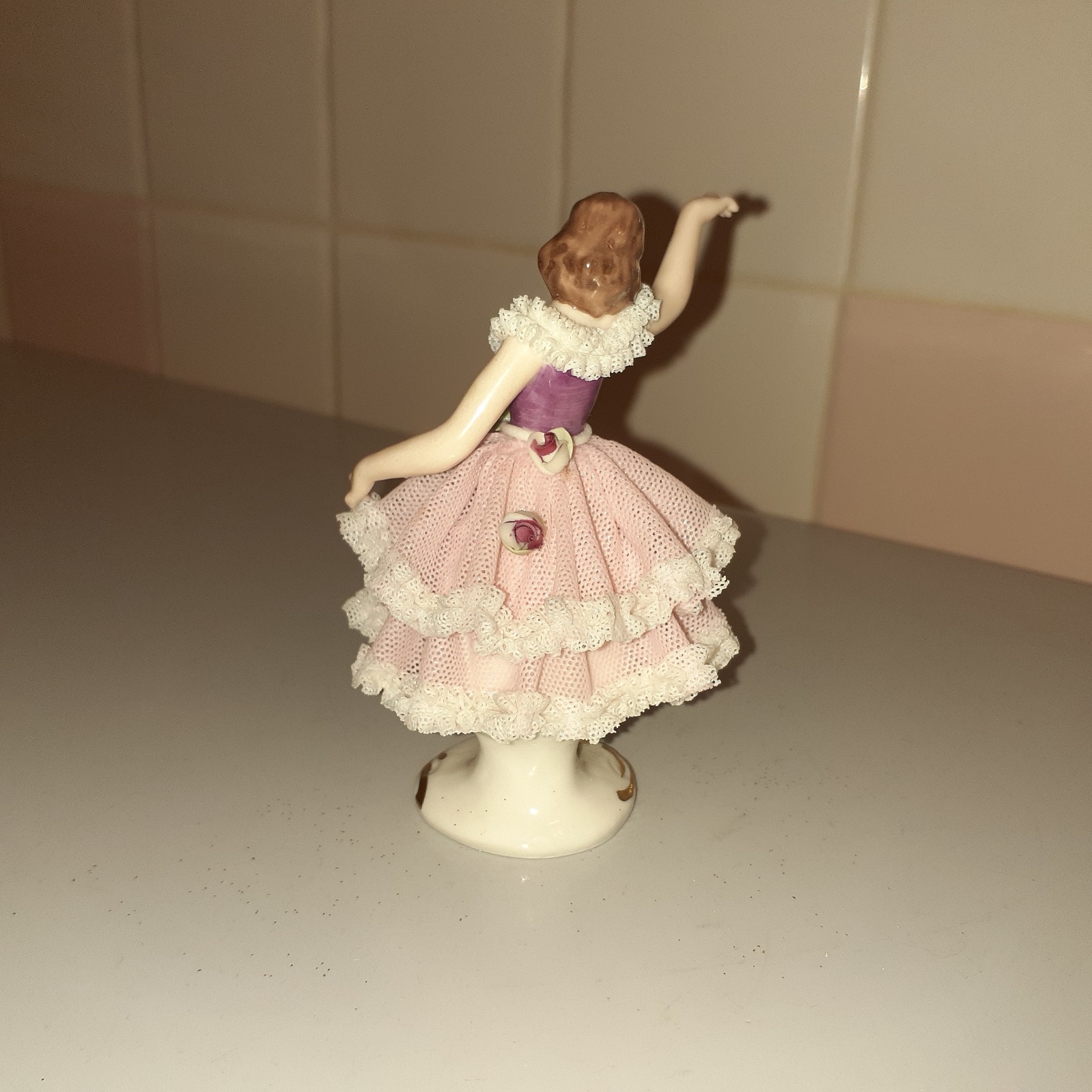 Vintage Dresden Germany Porcelain Lace Lady Figurine 3.7″ tall x 2.6″ x 2.2″