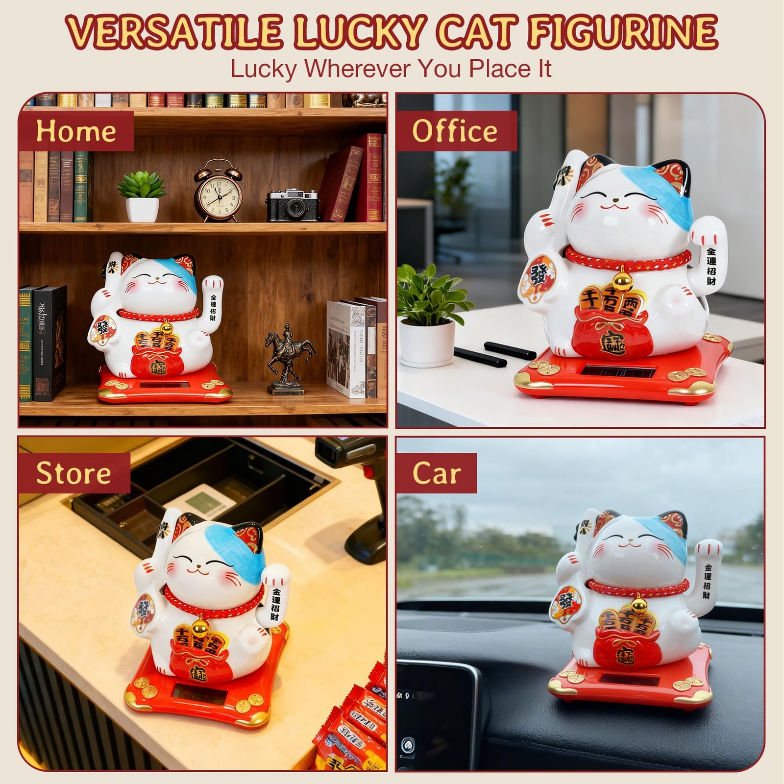 Lucky Cat Waving Arm 4 Inch, Good Lucky Fortune Cat Maneki Neko Chinese Cat S…